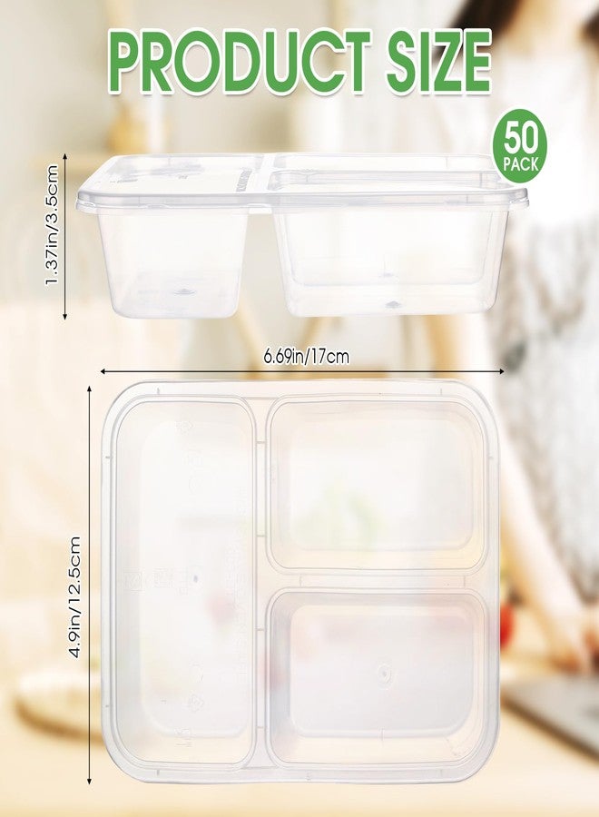 Zhehao 50 Pack 17 oz Clear Snack Containers with Lids 3 Compartment Box Containers Bulk Plastic Bento Snack Boxes for Lunch Work Travel Sauce Dip Condiments - Image 2