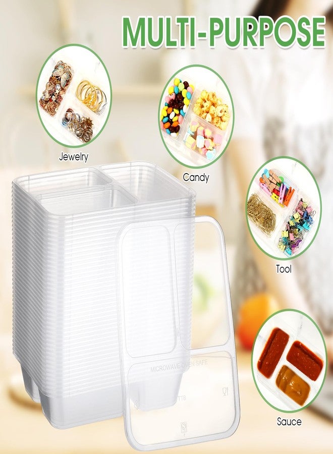 Zhehao 50 Pack 17 oz Clear Snack Containers with Lids 3 Compartment Box Containers Bulk Plastic Bento Snack Boxes for Lunch Work Travel Sauce Dip Condiments - Image 4