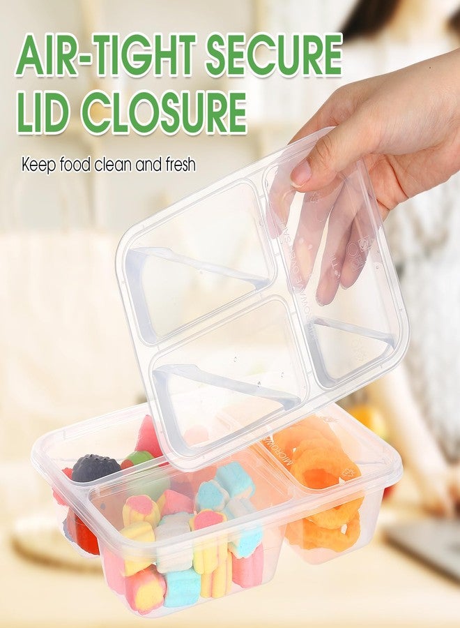 Zhehao 50 Pack 17 oz Clear Snack Containers with Lids 3 Compartment Box Containers Bulk Plastic Bento Snack Boxes for Lunch Work Travel Sauce Dip Condiments - Image 3