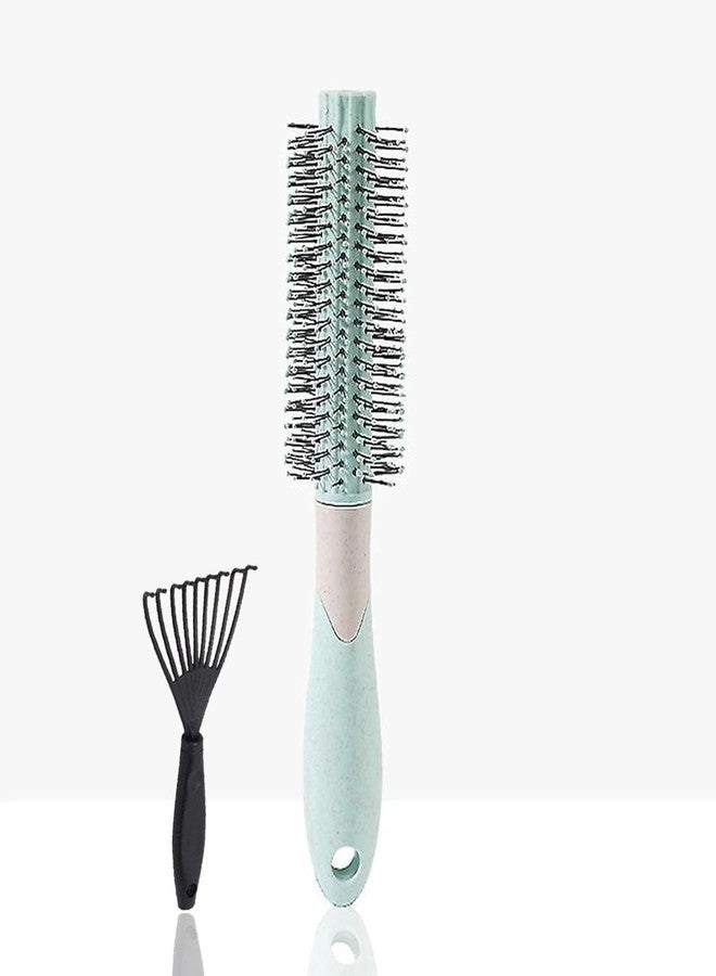 BlackLaoban Round Hair Brush With Brush Cleaner Tool for Blow Drying, Styling, Curling, Straighten with Soft Nylon Bristles for Short or Medium Curly Hairs for Women & Men Dotted (Light-Green) - Image 1
