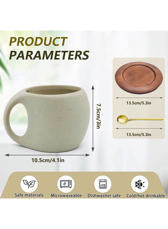 Oxmidud Ceramic Coffee Mug Set with Natural Wood Saucer & Spoon - 8.5 Oz Elegant Tea Cups for Latte, Hot Tea, Cappuccino, Milk - Microwave & Dishwasher Safe Cups for Men Women Birthday Christmas Gifts - Image 2