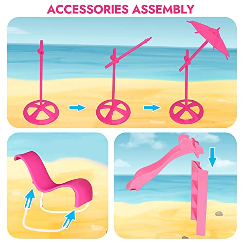 BETTINA Pool Playset - Glam Pool with Slide, Doll Pool Accessories Includes Beach Chair, Beach Umbrella, Dog, Swimming Pool Set for 12 Inch Dolls, Bath Toys for Dolls - Image 4