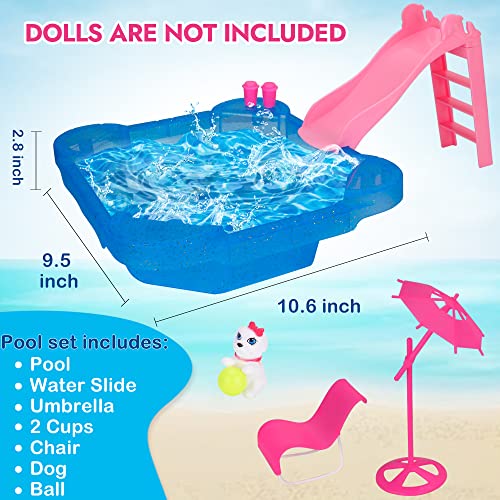 BETTINA Pool Playset - Glam Pool with Slide, Doll Pool Accessories Includes Beach Chair, Beach Umbrella, Dog, Swimming Pool Set for 12 Inch Dolls, Bath Toys for Dolls - Image 5