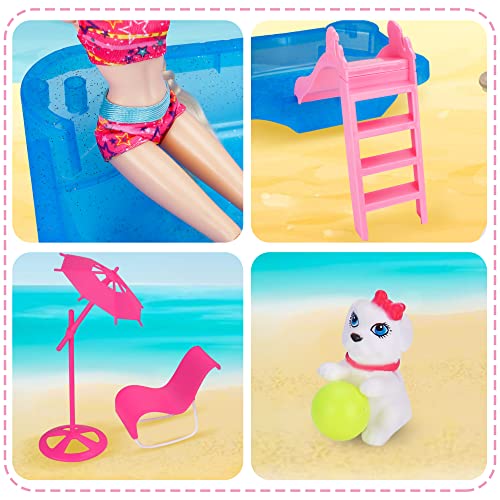 BETTINA Pool Playset - Glam Pool with Slide, Doll Pool Accessories Includes Beach Chair, Beach Umbrella, Dog, Swimming Pool Set for 12 Inch Dolls, Bath Toys for Dolls - Image 3