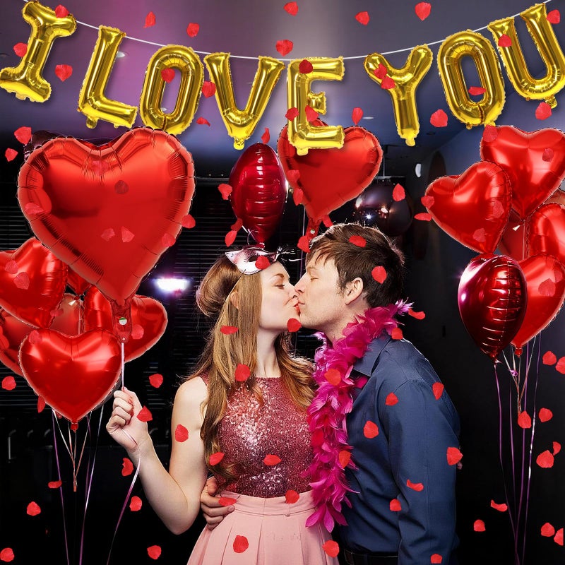 Froova I Love You Balloons Valentines Day Decorations Red Heart Love Foil Mylar Balloon 1000 Pcs Rose Petals for Wedding Anniversary Engagement Valentine Day Romantic Decorations Special Night Party - Image 5