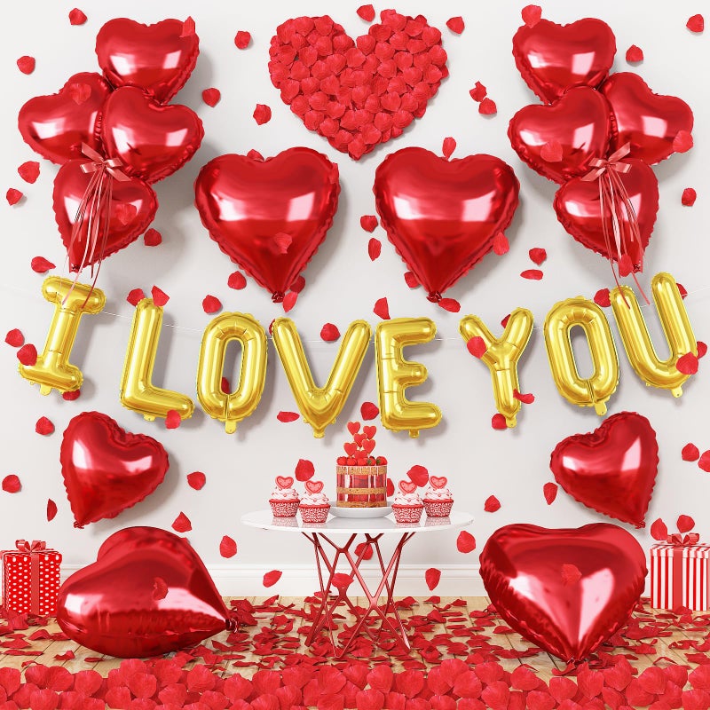 Froova I Love You Balloons Valentines Day Decorations Red Heart Love Foil Mylar Balloon 1000 Pcs Rose Petals for Wedding Anniversary Engagement Valentine Day Romantic Decorations Special Night Party - Image 4