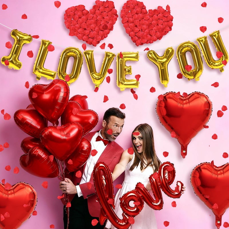 Froova I Love You Balloons Valentines Day Decorations Red Heart Love Foil Mylar Balloon 1000 Pcs Rose Petals for Wedding Anniversary Engagement Valentine Day Romantic Decorations Special Night Party - Image 3