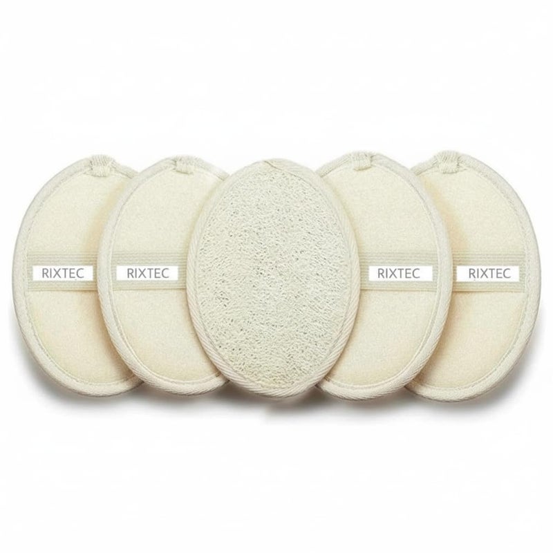 RIXTEC Set of 5 Natural Body Loofah for Bathing | Organic Loofah with strep | Shower Sponge for Women, Men and Kids - Image 1