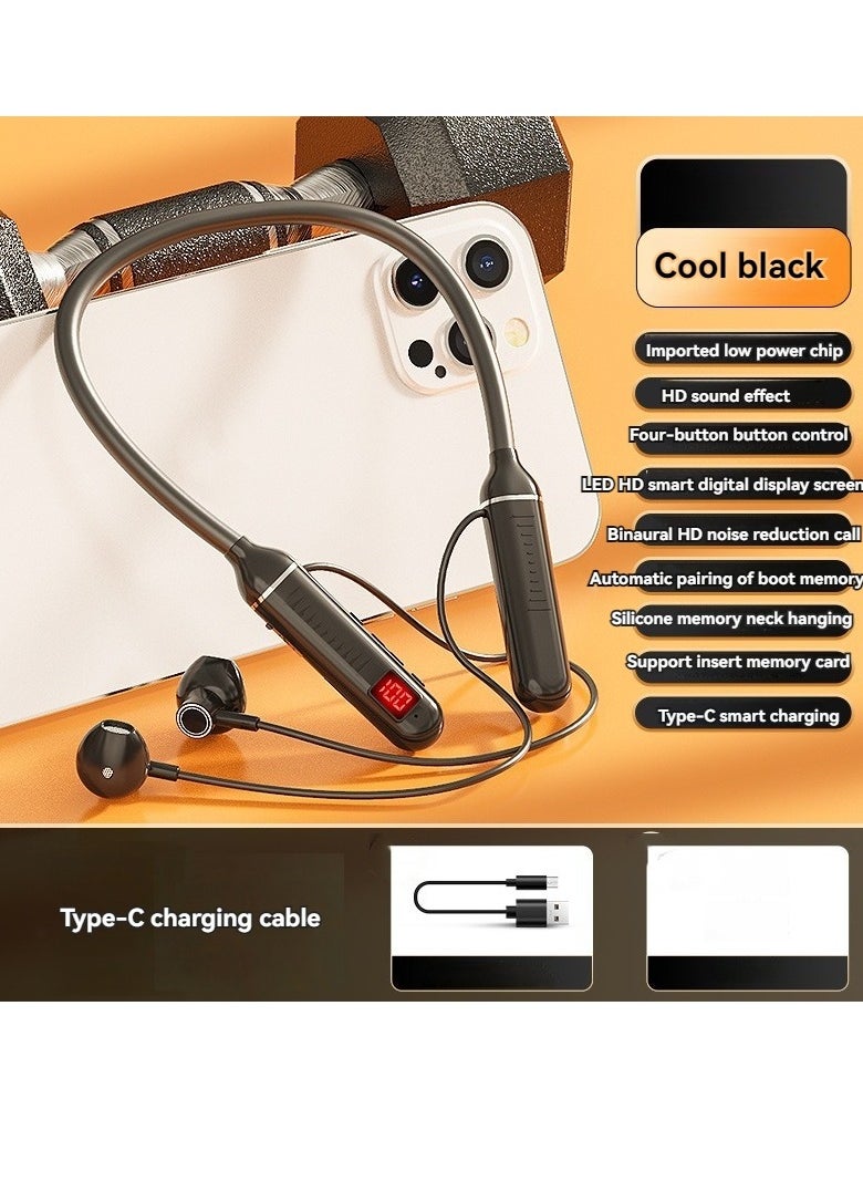 Generic New neck-mounted wireless Bluetooth headset with digital display and ultra-long standby in-ear wireless sports headset (cool black)  - Image 1
