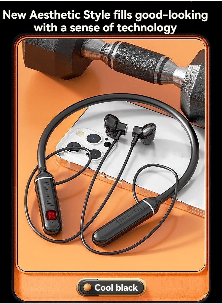 Generic New neck-mounted wireless Bluetooth headset with digital display and ultra-long standby in-ear wireless sports headset (cool black)  - Image 4