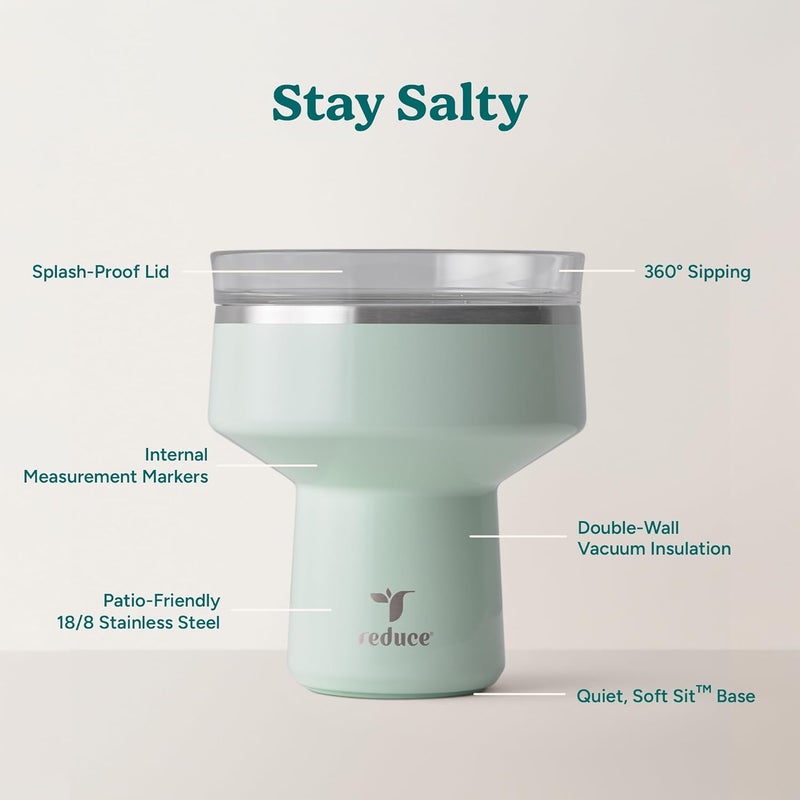 Reduce 16 oz Saltini Tumbler, Vacuum Insulated Margarita Tumbler with 360 Degree Sip Lid, Keeps Drinks Cold for up to 10 hrs - Stainless Steel, Dishwasher Safe, BPA Free - Sea Glass - Image 3