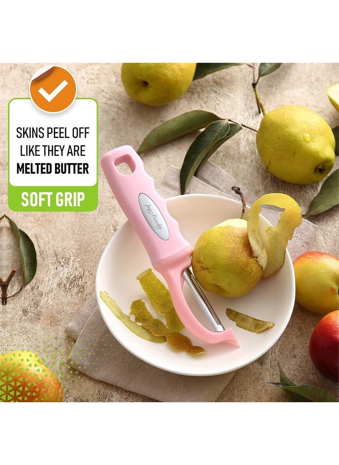 Spring Chef Spring Chef Premium Swivel Vegetable Peeler, Soft Grip Handle and Ultra Sharp Stainless Steel Blades - Perfect Kitchen Peeler For Veggie, Fruit, Potato, Carrot, Apple - Pink Lemonade  - Image 4