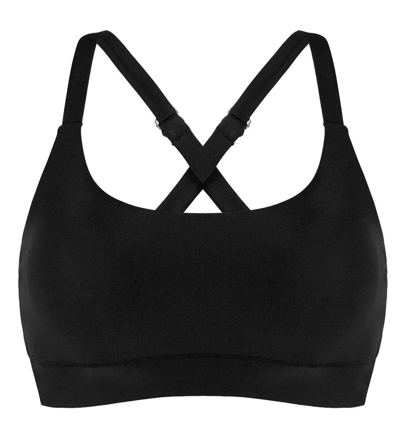 Balasami Womenâ€™s Supportive Scoop Neck Sporty Swimsuit Cross Spaghetti Strap Bathing Suit Bikini Top Black - Image 1