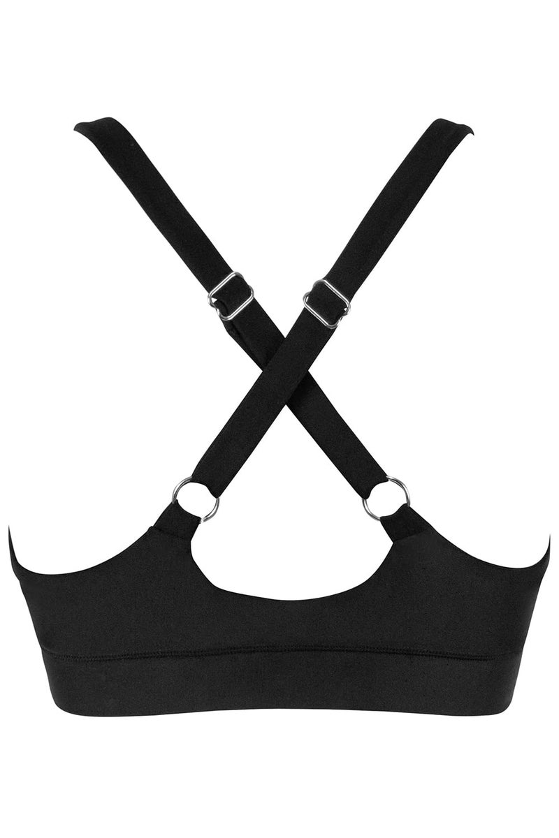 Balasami Womenâ€™s Supportive Scoop Neck Sporty Swimsuit Cross Spaghetti Strap Bathing Suit Bikini Top Black - Image 4