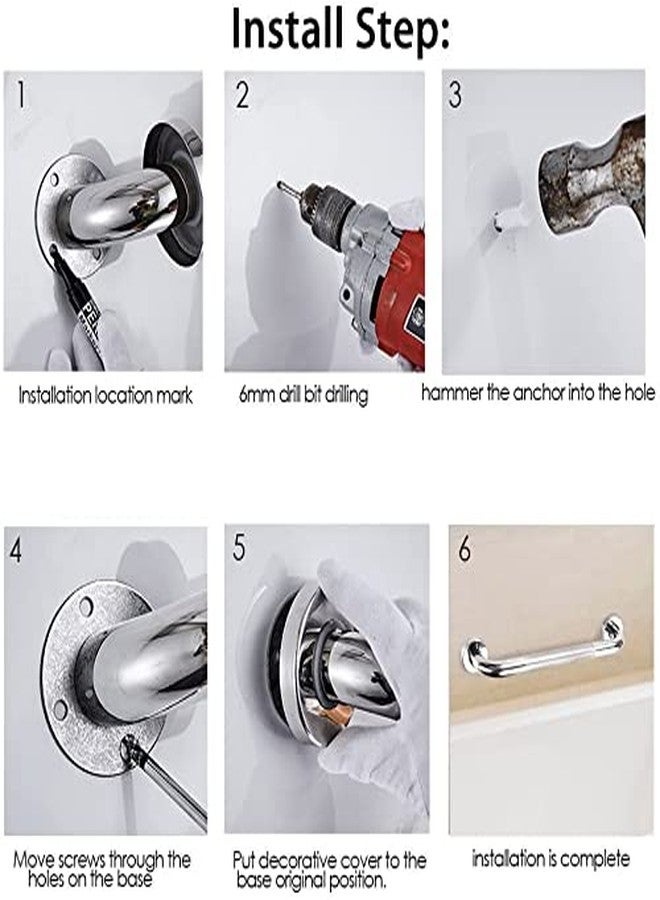 Abimars 12inch/300 mm Bath Grab Bar with Anti-Slip Grip, Sturdy Stainless Steel Shower Safety Handle for Bathtub,Toilet, Bathroom,Kitchen,Stairway Handrail,Come with Mounted Screws - Image 4