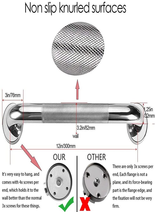 Abimars 12inch/300 mm Bath Grab Bar with Anti-Slip Grip, Sturdy Stainless Steel Shower Safety Handle for Bathtub,Toilet, Bathroom,Kitchen,Stairway Handrail,Come with Mounted Screws - Image 2