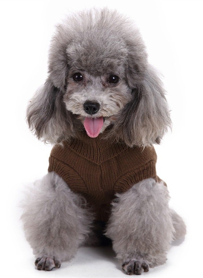 Squality Pet Supplies Dog Clothing Solid Color Floral High Neck Clothing Autumn And Winter Brown - Image 1