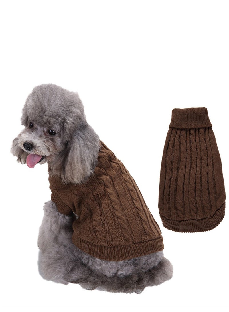 Squality Pet Supplies Dog Clothing Solid Color Floral High Neck Clothing Autumn And Winter Brown - Image 2
