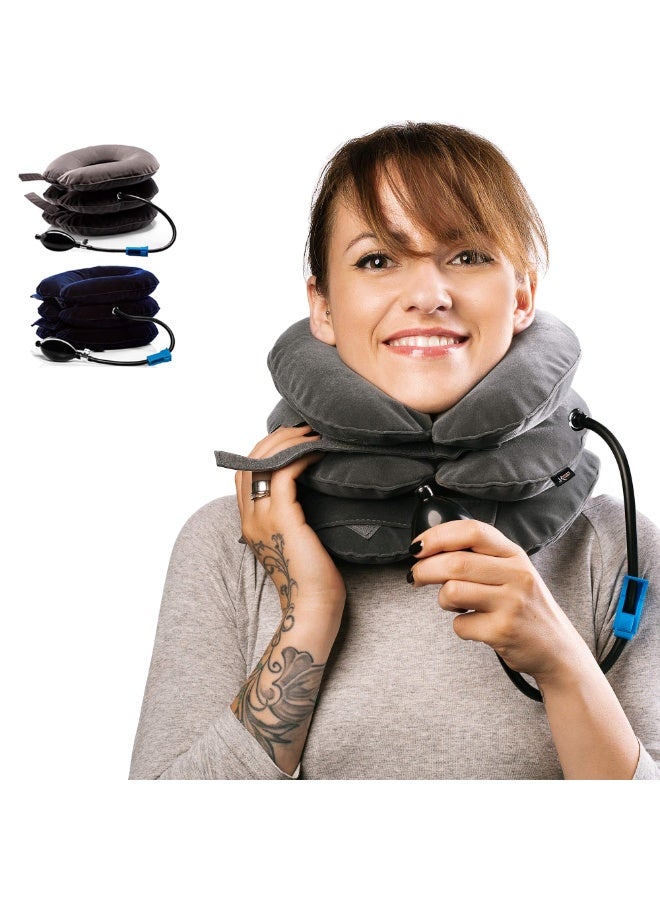 Cervical Neck Traction Device for Instant Neck Pain Relief - Inflatable & Adjustable Neck Stretcher Neck Support Brace, Neck Traction Pillow for Home Use Neck Decompression(Grey)  - Image 1