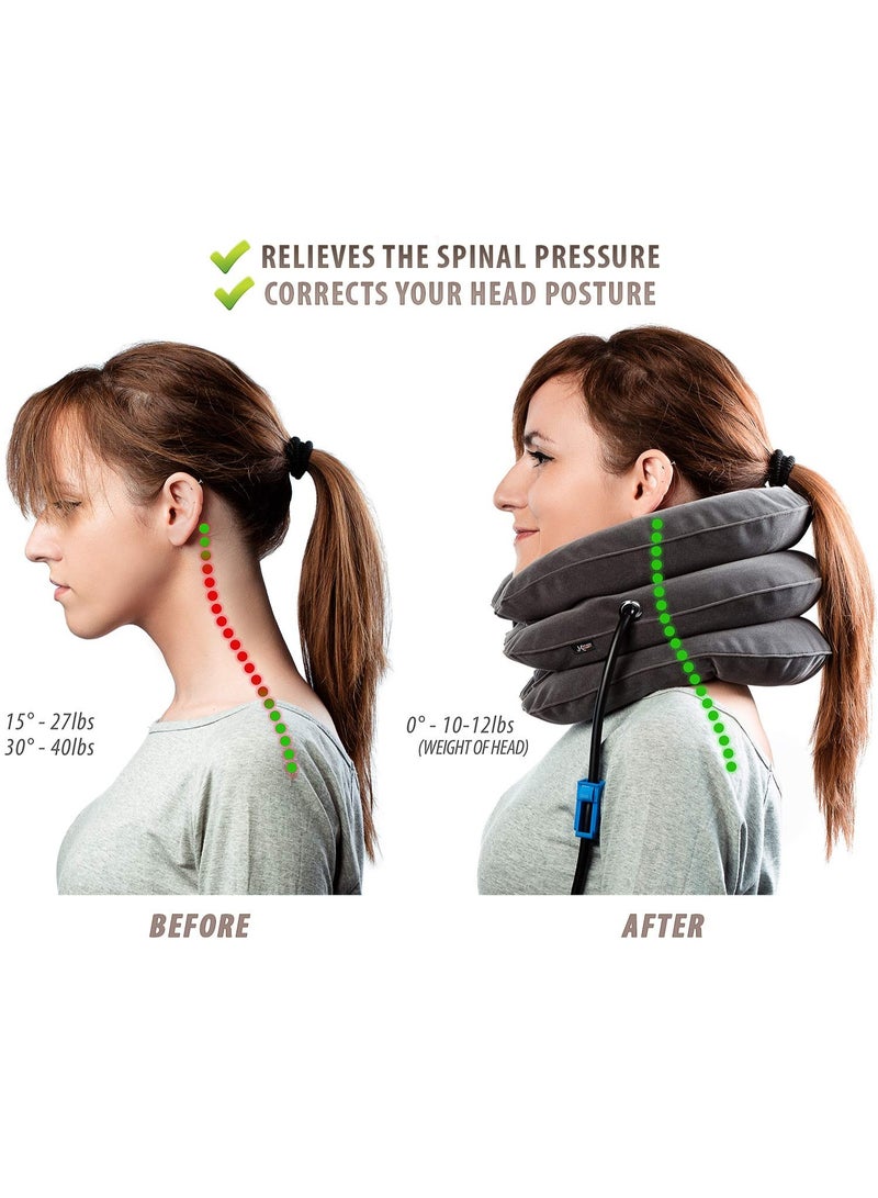 Cervical Neck Traction Device for Instant Neck Pain Relief - Inflatable & Adjustable Neck Stretcher Neck Support Brace, Neck Traction Pillow for Home Use Neck Decompression(Grey)  - Image 3