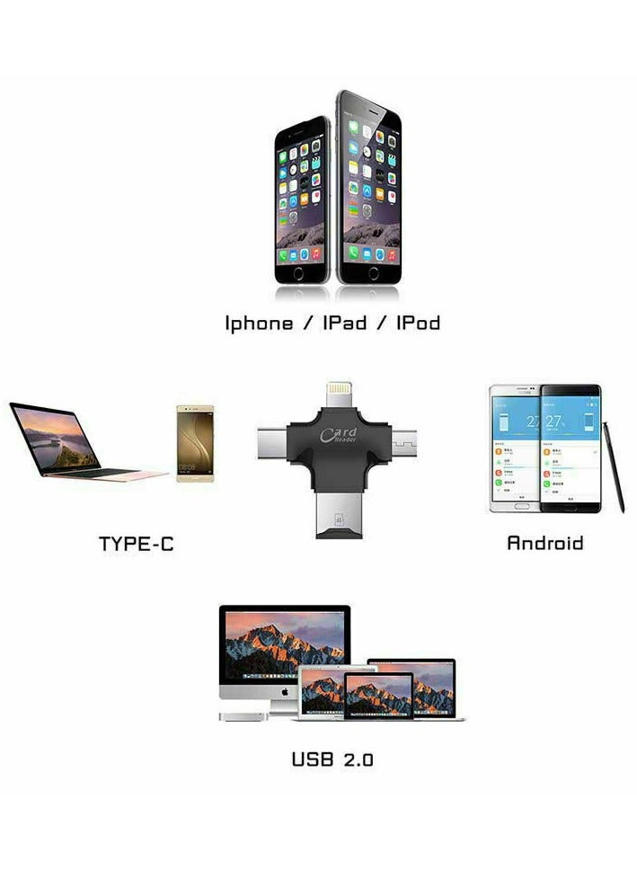 4 In 1 USB Otg Tf Micro Sd Card Reader Black - Image 3