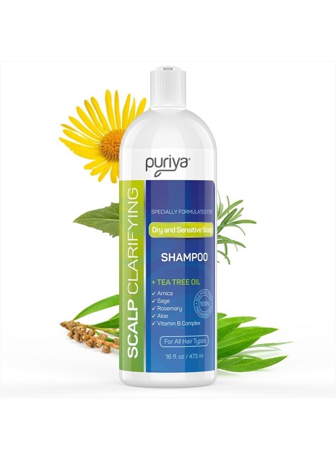 Puriya Tea Tree Clarifying Shampoo. Plant Rich Dry Itchy Scalp Relief, for Kids, Adults, Sulfate Free, No Harsh Chemicals Seen in Dandruff Treatment, Seborrheic Dermatitis, Psoriasis Shampoo, 16 oz - Image 1