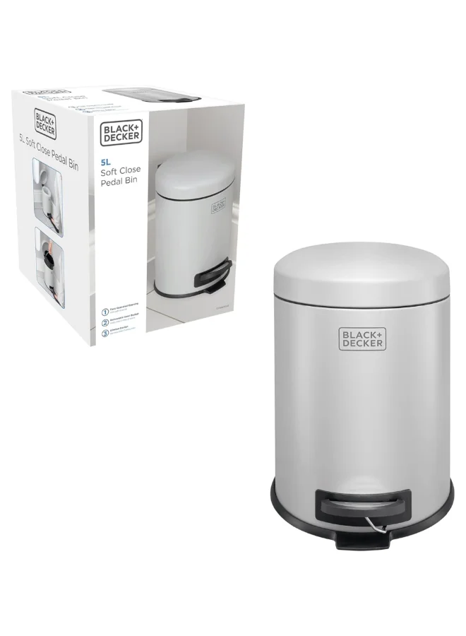BLACK+DECKER Dome Lid Soft Close Recycle Pedal Bin Grey and Black 5 L 61336