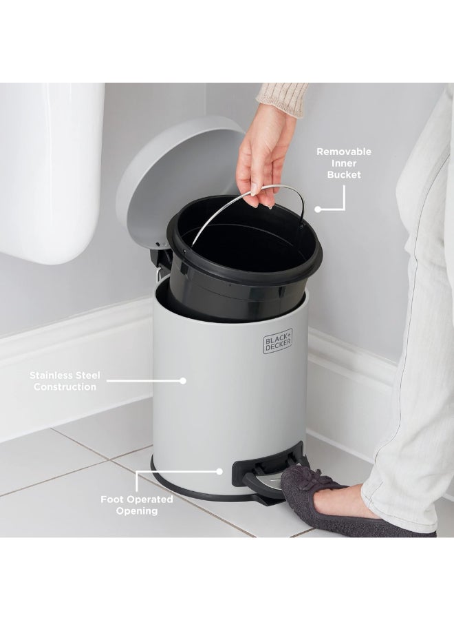 بلاك اند ديكر سلة نفايات وإعادة التدوير بدواسة وغطاء بشكل قبة وإغلاق ناعم رمادي وأسود 5 لتر 61336 - Image 4