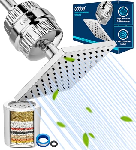 Cobbe High Pressure Filtered Shower Head Combo, Rain Shower Head with 20 Stage Shower Head Filter for Hard Water - Adjustable Replacement Remove Chlorine and Harmful Substances, Chrome - Image 1