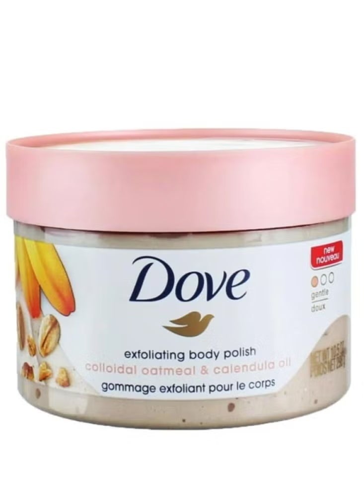 Dove Body Scrub with Oatmeal Extract and Calendula Oil.