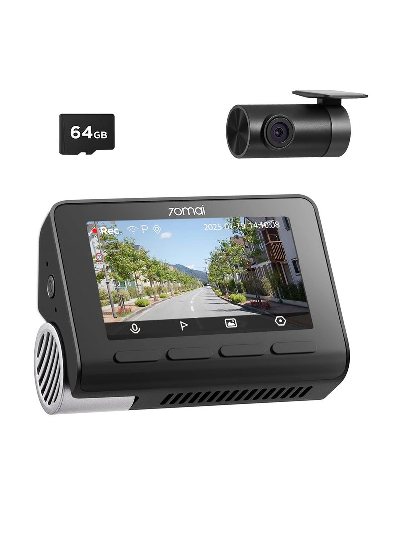 70mai A800SE 4K Dash Cam Front and Rear, HDR Night Vision, Supercapacitor, 64GB SD Card Included, F1.55 Aperture, GPS& ADAS, 3" IPS, Loop Recording, Emergency Pre-Record, Optional 24H Parking Mode - Image 1