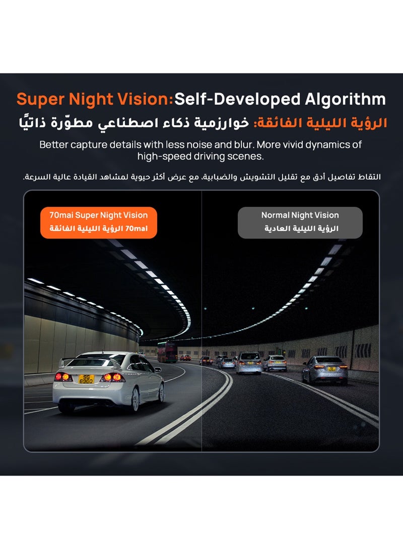 70mai A800SE 4K Dash Cam Front and Rear, HDR Night Vision, Supercapacitor, 64GB SD Card Included, F1.55 Aperture, GPS& ADAS, 3" IPS, Loop Recording, Emergency Pre-Record, Optional 24H Parking Mode - Image 3