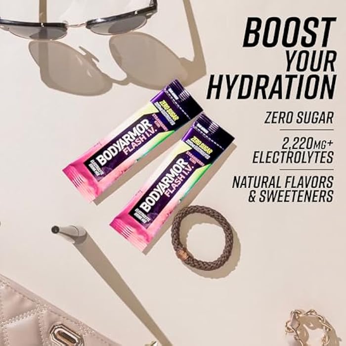 BODYARMOR حزم إلكتروليت BODYARMOR Flash IV، نكهة الفراولة والكيوي، والليمون واللايم، ونكهة الب punch الاستوائية - مزيج مشروبات بدون سكر، حزم فردية، مسحوق ماء جوز الهند (15 حبة) - Image 5