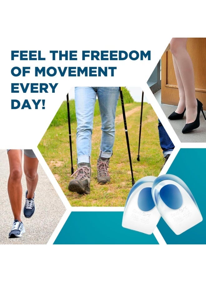 Ultimate Gel Heel Cups for Achilles Tendonitis, Plantar Fasciitis, Heel Spurs, Bone Spurs, Heel Pain Relief, Foot Cushion Inserts for Men & Women, Shock Absorption, Arch Support, Comfortable Shoe Inserts for Running, Walking, Sports, Work, All-Day Standing, Athletic Shoes, Boots, Dress Shoes – 2 Pack Silicone Gel Pads for Foot, Ankle, Leg, and Back Pain Relief - Image 5