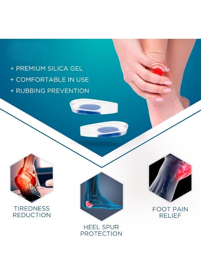 Ultimate Gel Heel Cups for Achilles Tendonitis, Plantar Fasciitis, Heel Spurs, Bone Spurs, Heel Pain Relief, Foot Cushion Inserts for Men & Women, Shock Absorption, Arch Support, Comfortable Shoe Inserts for Running, Walking, Sports, Work, All-Day Standing, Athletic Shoes, Boots, Dress Shoes – 2 Pack Silicone Gel Pads for Foot, Ankle, Leg, and Back Pain Relief - Image 2