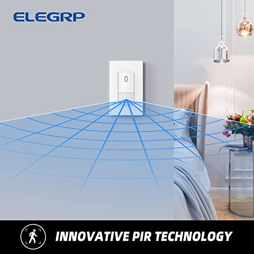 ELEGRP Single Pole Occupancy Motion Sensor Light Switch, PIR Infrared Motion Activated Switch, Need Grounding Wire, No Neutral Wire, for CFL/LED/Incandescent, with Plate, UL(2 Pack, Matte White) - Image 3