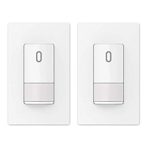 ELEGRP Single Pole Occupancy Motion Sensor Light Switch, PIR Infrared Motion Activated Switch, Need Grounding Wire, No Neutral Wire, for CFL/LED/Incandescent, with Plate, UL(2 Pack, Matte White) - Image 1