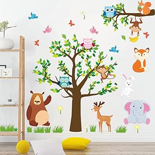 Supzone Jungle Animal Wall Stickers Forest Animal Tree Wall Sticker Owls Wall Decals for Kids Baby Nursery Playroom - Image 1