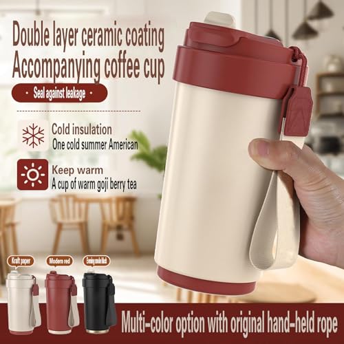 Wosta Coffee Mug with Ziplock Lid, Coffee Thermal Mug Coffee to Go, Double-Walled Vacuum Thermal Mug, Coffee, Stainless Steel Thermal Mug, 420 Ml(Without Temperature Display) (Beige) - Image 4