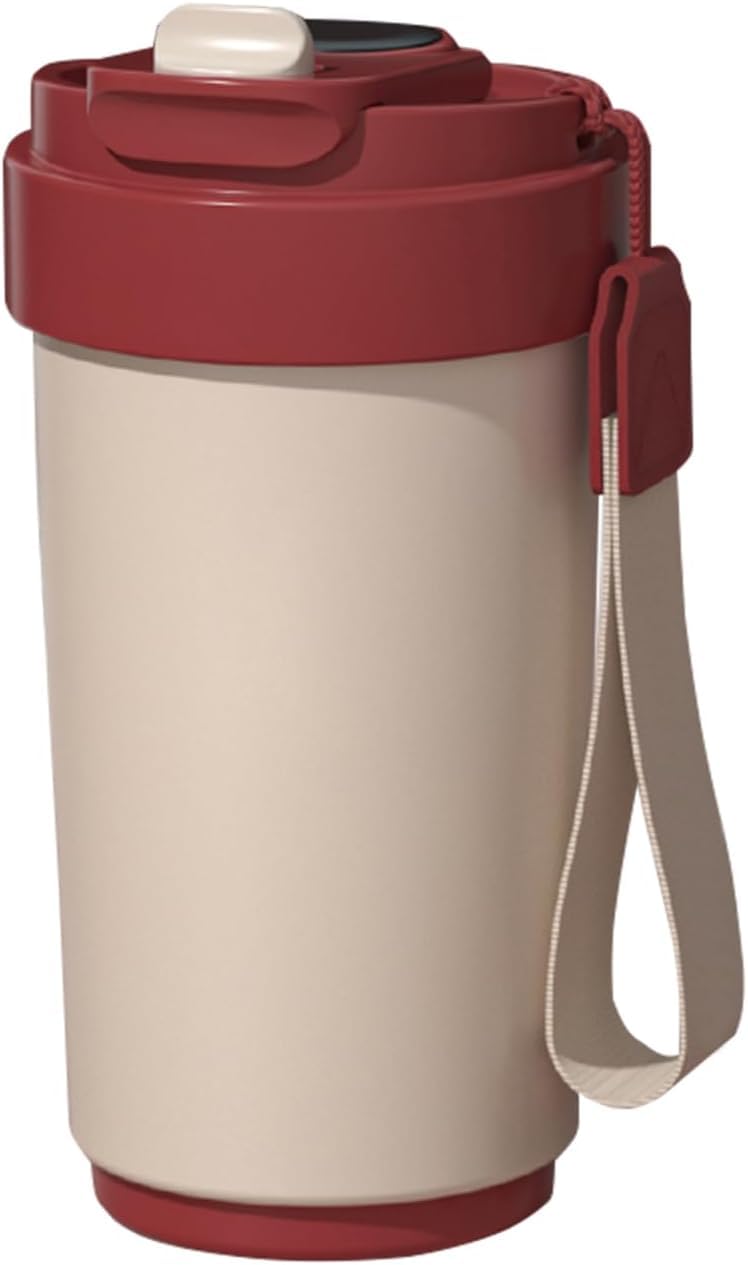 Wosta Coffee Mug with Ziplock Lid, Coffee Thermal Mug Coffee to Go, Double-Walled Vacuum Thermal Mug, Coffee, Stainless Steel Thermal Mug, 420 Ml(Without Temperature Display) (Beige) - Image 1