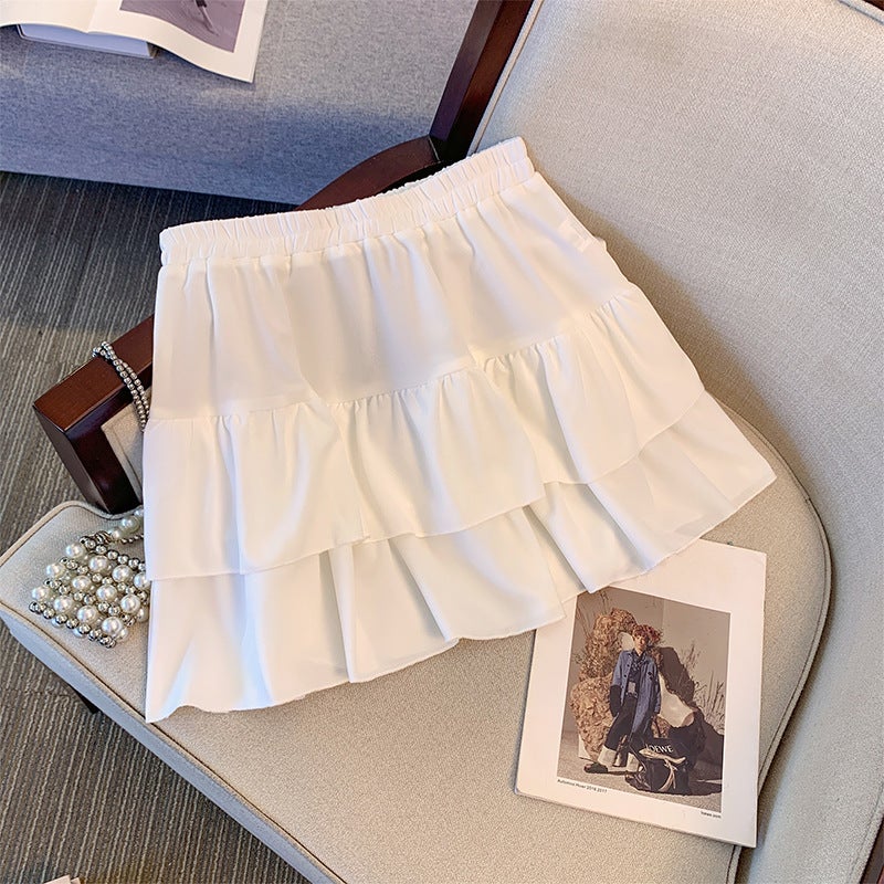 Plus Size Womens Skirt Pleated Ruffle Slimming Casual Summer 2024 White (48 hours delivery) 