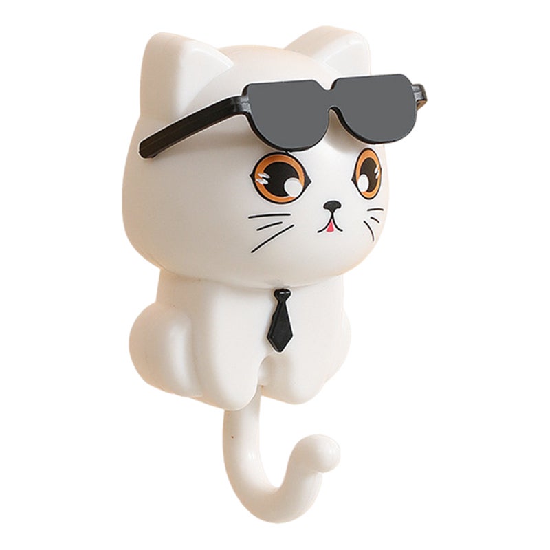 Sunglasses Cat Key Holder for Wall No Drill Adhesive Hook for Keys Hats Coats Towels Cartoon Cat Wall Organizer for Entryway Kitchen Bathroom - Image 2