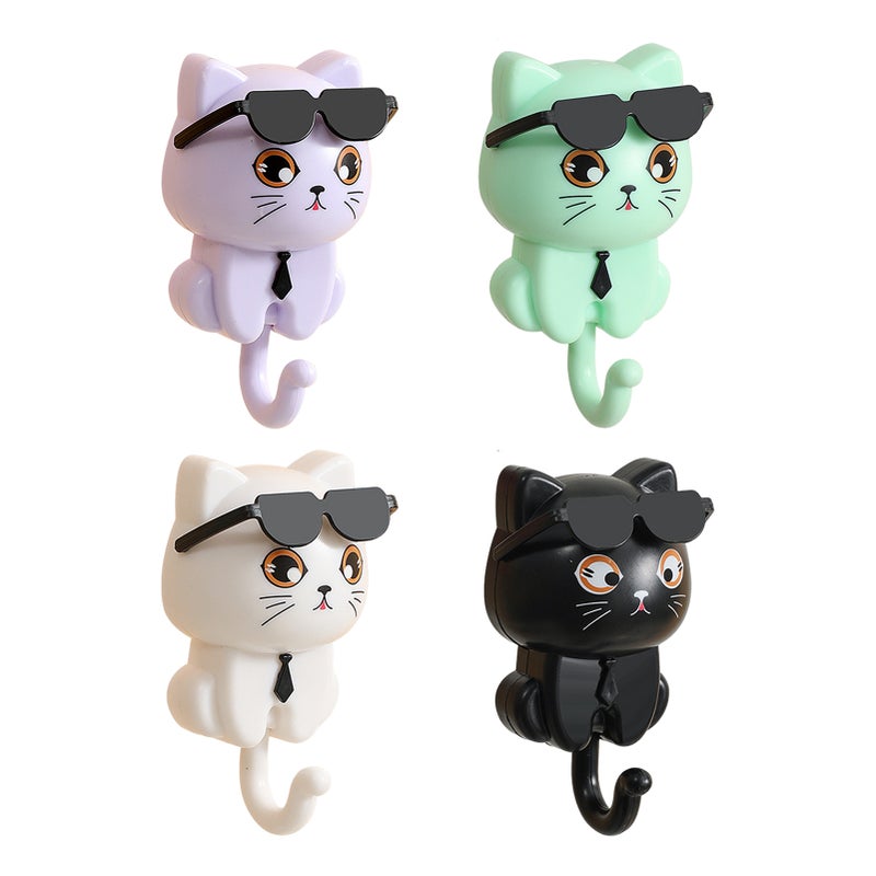 Sunglasses Cat Key Holder for Wall No Drill Adhesive Hook for Keys Hats Coats Towels Cartoon Cat Wall Organizer for Entryway Kitchen Bathroom - Image 4