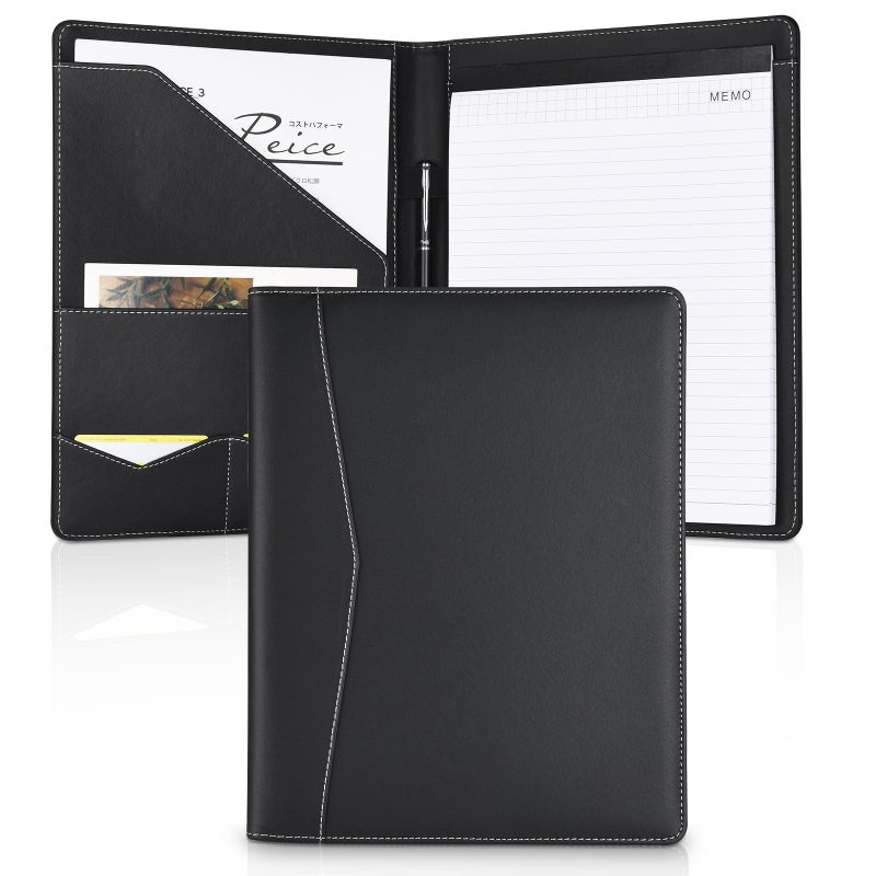 Pacific Mailer Padfolio Portfolio Leather Binder, Interview Legal Document Organizer, Business Card Holder Included Letter Sized Writing Pad [Piano Noir Faux Leather Matte Finish] - Image 1