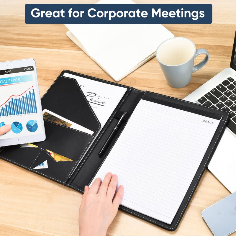 Pacific Mailer Padfolio Portfolio Leather Binder, Interview Legal Document Organizer, Business Card Holder Included Letter Sized Writing Pad [Piano Noir Faux Leather Matte Finish] - Image 5