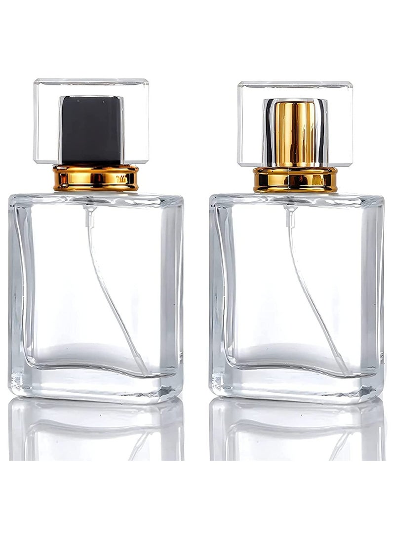 2Pcs 50ml Square Empty Frosted Glass Spray Bottles, Refillable Fine Mist Atomizer for Essential Oils, Makeup Toner, and Lotion, Perfect for Travel and Daily Use - Image 1