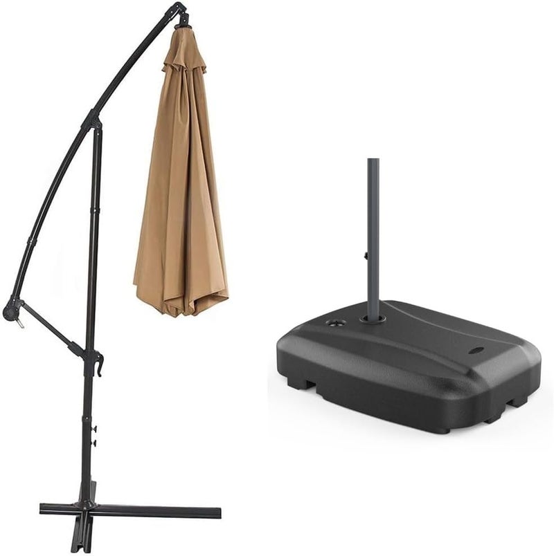 SKY-TOUCH مظلة فناء 3M: مظلة شمسية معلقة بزاوية مائلة وارتفاع قابل للتعديل مع 8 أضلاع، قماش معاد تدويره مقاوم للتلاشي للحديقة (قاعدة متقاطعة مع خزان ماء، بيج) - Image 2