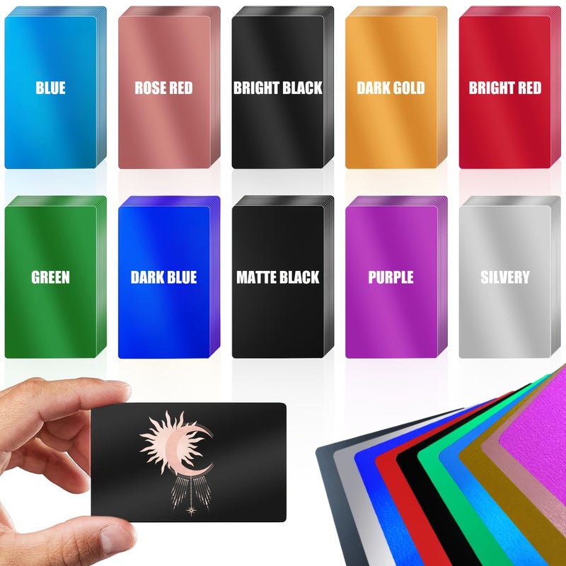 100 Bright Blank Business Cards Purple For DIY Projects Laser Engraving Gift Labels Metal Carving Blanks - Image 1