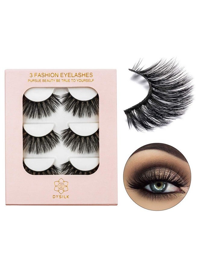 DYSILK Mink Eyelashes - False Eyelashes 3 Pairs 6D Mink Lashes - Wispy Lashes Natural Look Faux Mink Eyelashes Dramatic Lashes Fluffy Cat Eye Reusable Lashes Pack Extension |002-0.6 Inch - Image 1