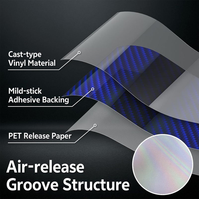 Foneso 2D Holographic Carbon Fiber Vinyl Wrap, Foneso High Gloss Blue Rainbow Chrome Wrapping Vinyl Film with Air Release Technology Self Adhesive DIY Paint Replacement Wrap Roll 1ft x 5ft - Image 4